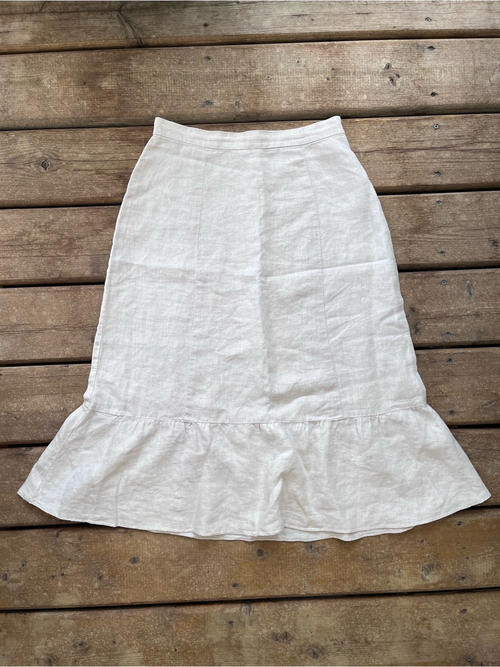 Wilfred Cream Organic Linen Ruffle Hem Midi Skirt - Size 2